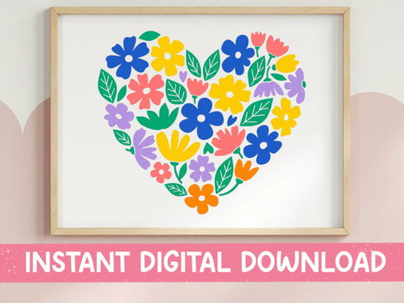 Floral Heart SVG PNG Bright Flat: Bold Color, Simple Joy