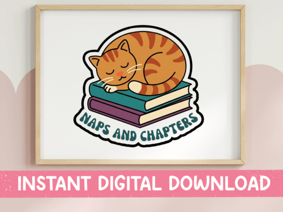 Naps and Chapters Cat Book Sticker: A Cozy Design Asset
