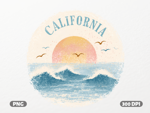 Retro California Beach Sunset PNG: Capturing West Coast Nostalgia