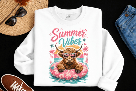 Summer Vibes Highland Cow PNG: A Design Asset for Instant Appeal